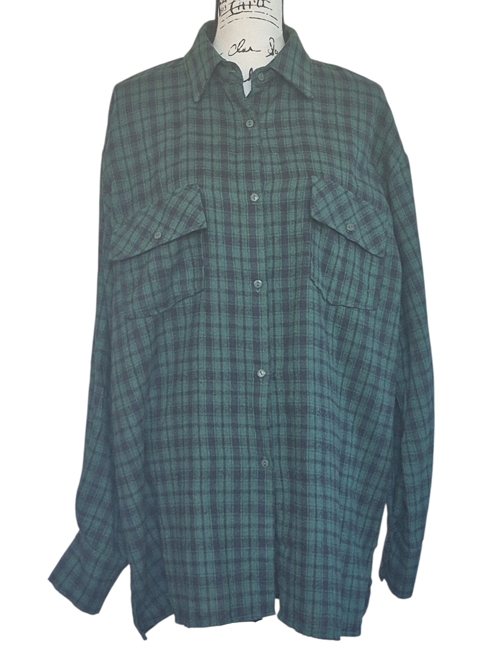 Green Plaid Button-Up Shirt Dress/Tunic Length Top Sz M - Picture 5 of 9